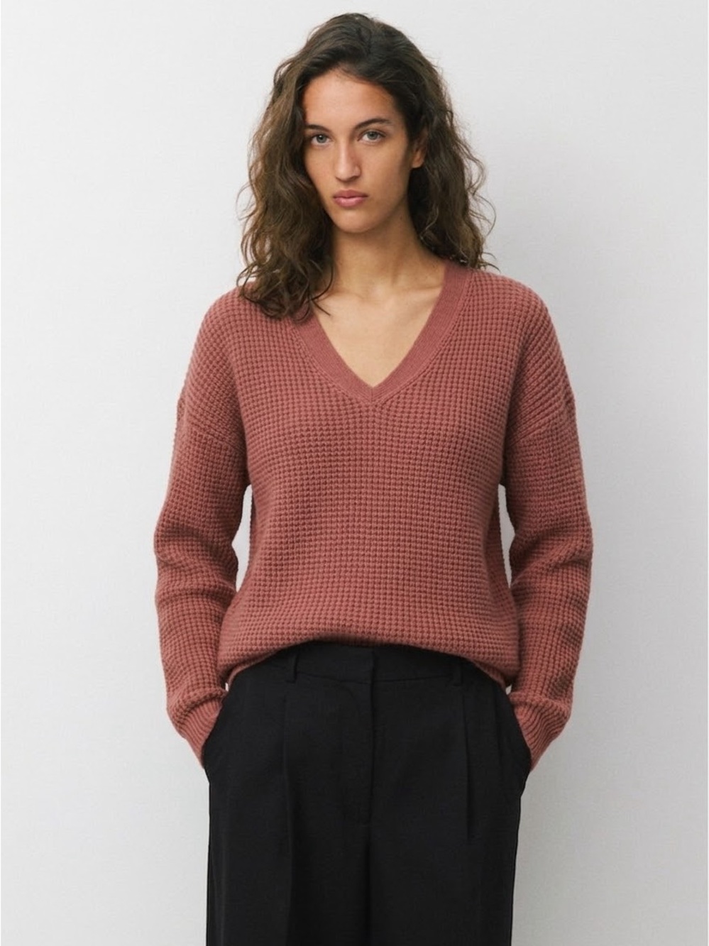WILFRED FREE Women's Wolter Merino Wool Waffle Knit Sweater - Rusty Rose, Medium